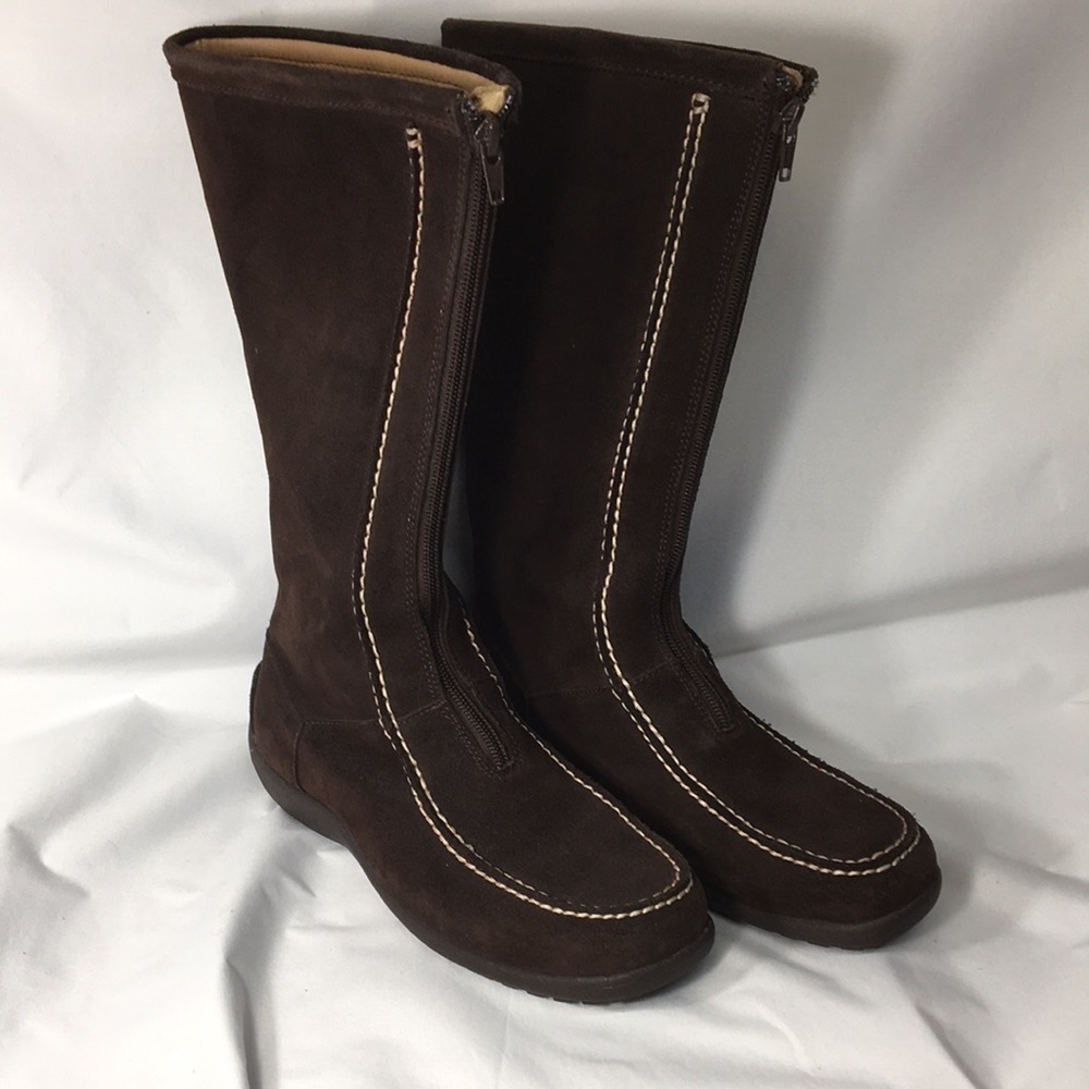 Lands End Women’s Brown Suede Mid-Calf Winter Zip-up Boots Size 6.5 Like-NEW